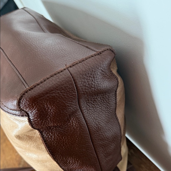 The Sak Iris Two-toned Leather Tote Bag Brown Tan Color Block - Picture 10 of 13